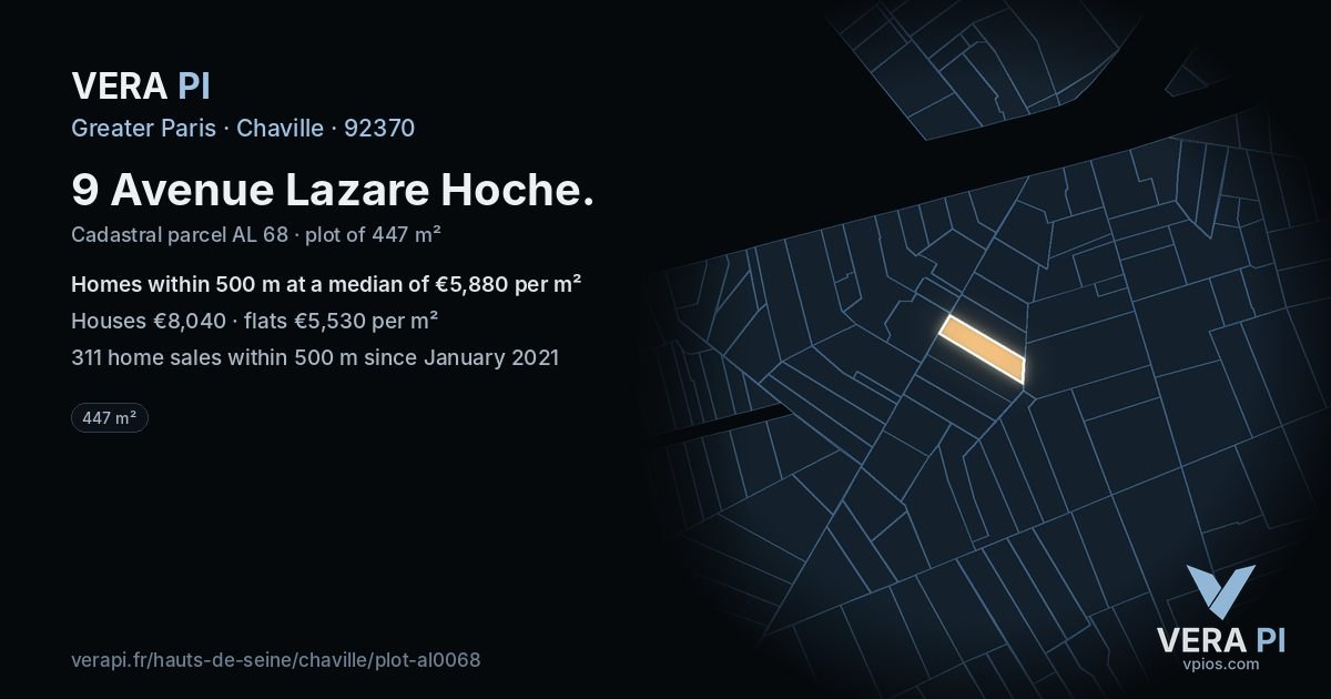 9 Avenue Lazare Hoche, Chaville at night – the plot lit, the parcels around coloured by the prices near them