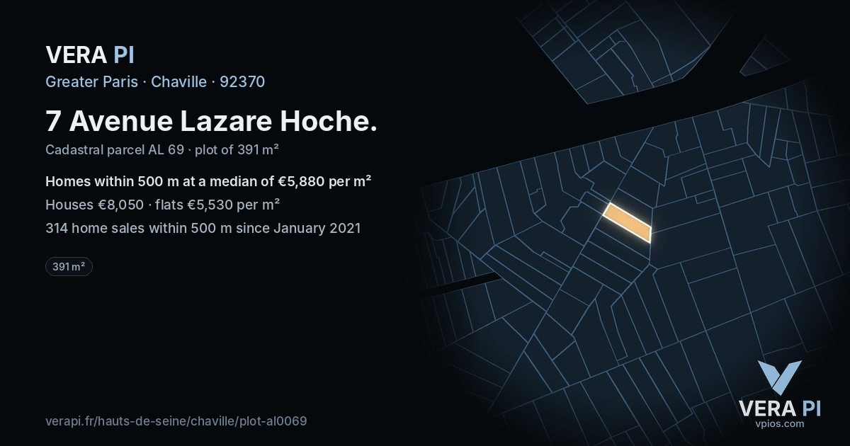 7 Avenue Lazare Hoche, Chaville at night – the plot lit, the parcels around coloured by the prices near them