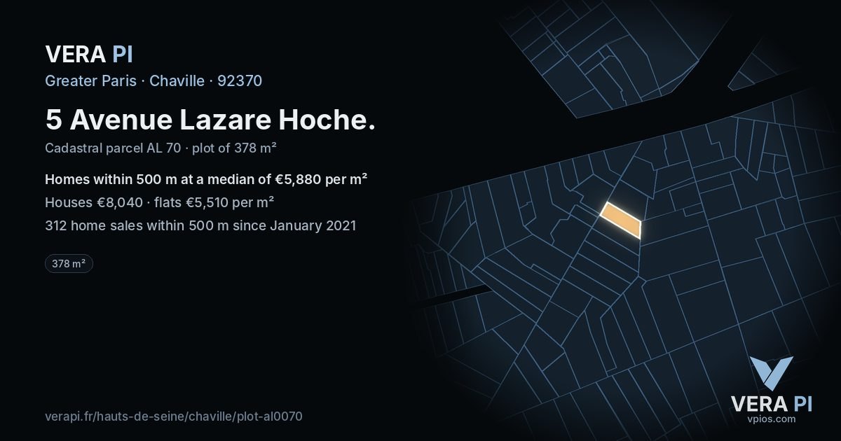 5 Avenue Lazare Hoche, Chaville at night – the plot lit, the parcels around coloured by the prices near them