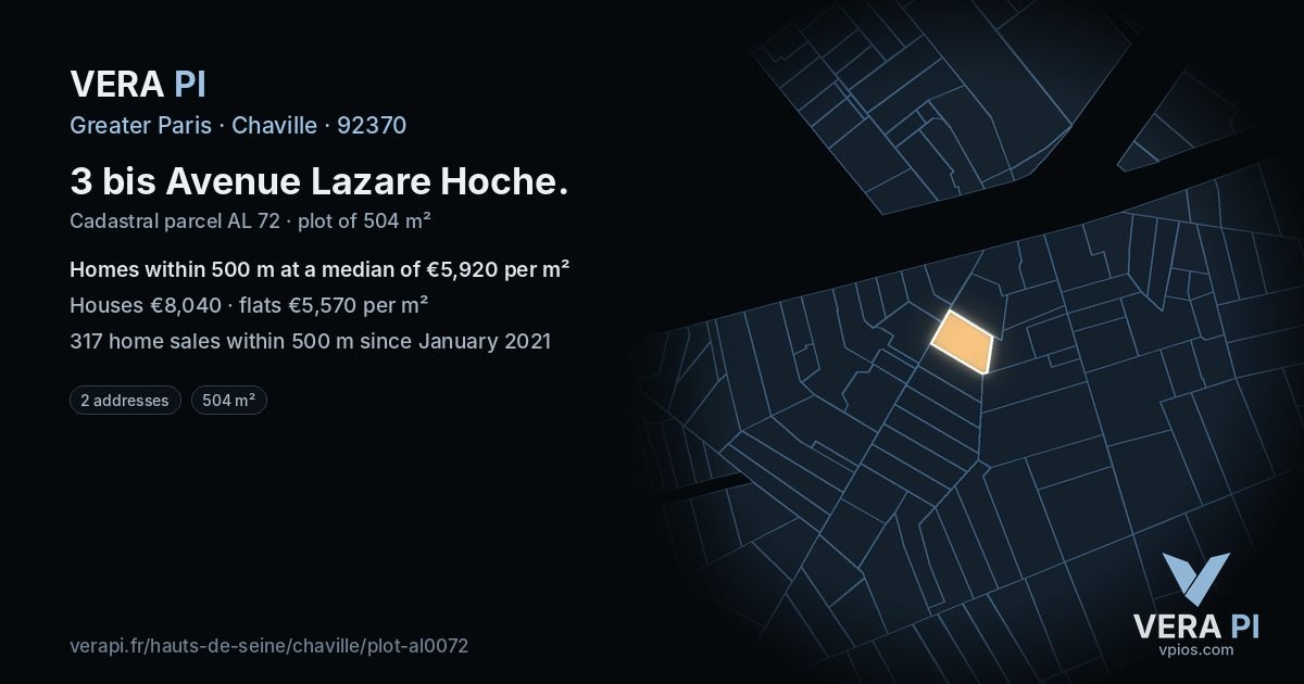 3 bis Avenue Lazare Hoche, Chaville at night – the plot lit, the parcels around coloured by the prices near them