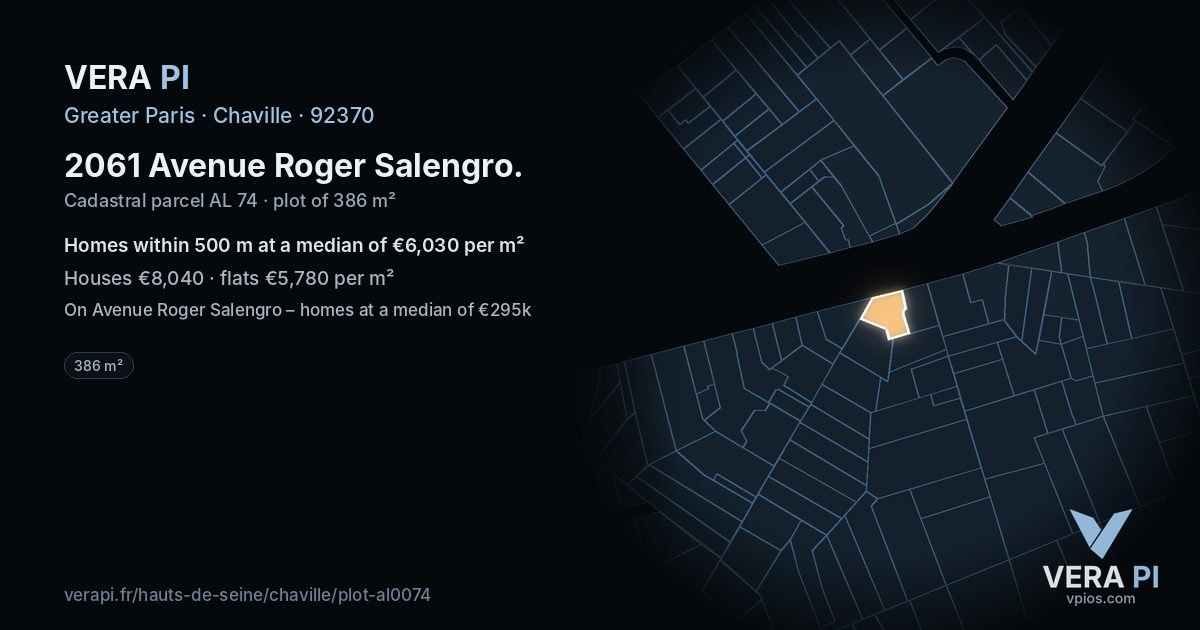 2061 Avenue Roger Salengro, Chaville at night – the plot lit, the parcels around coloured by the prices near them