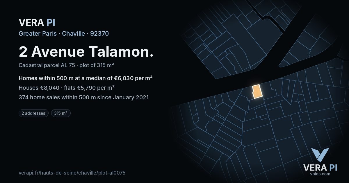 2 Avenue Talamon, Chaville at night – the plot lit, the parcels around coloured by the prices near them