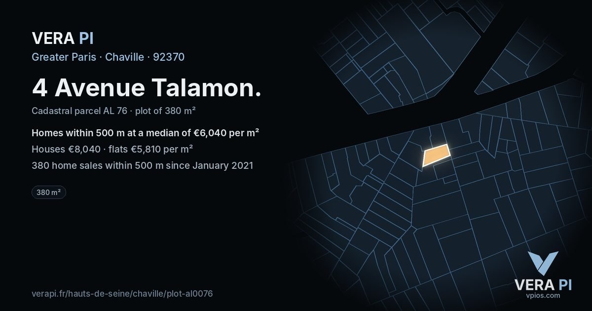4 Avenue Talamon, Chaville at night – the plot lit, the parcels around coloured by the prices near them