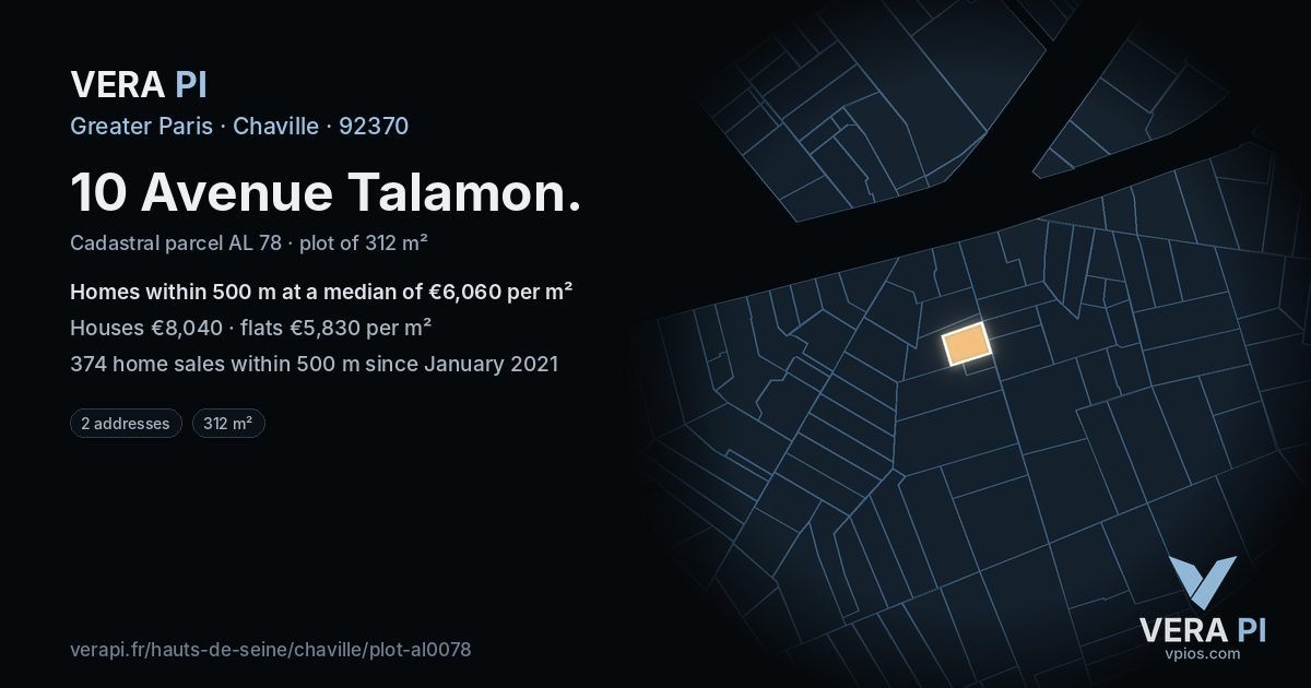 10 Avenue Talamon, Chaville at night – the plot lit, the parcels around coloured by the prices near them