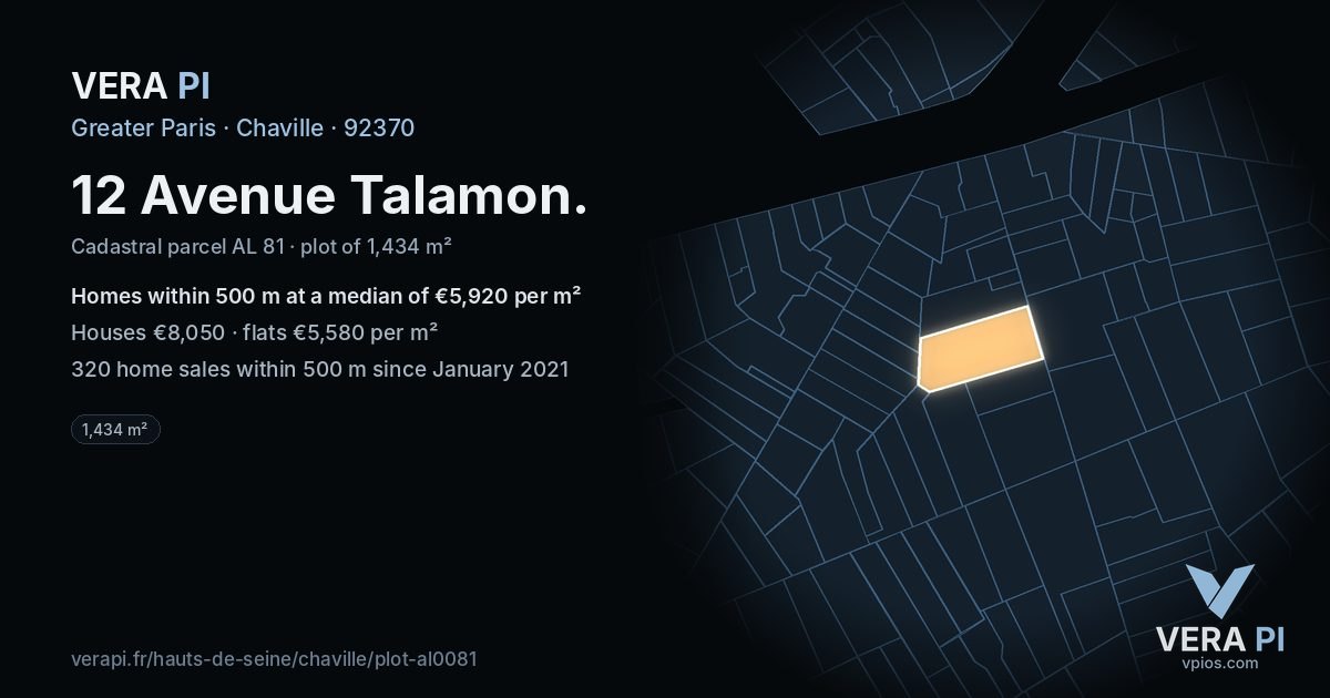 12 Avenue Talamon, Chaville at night – the plot lit, the parcels around coloured by the prices near them