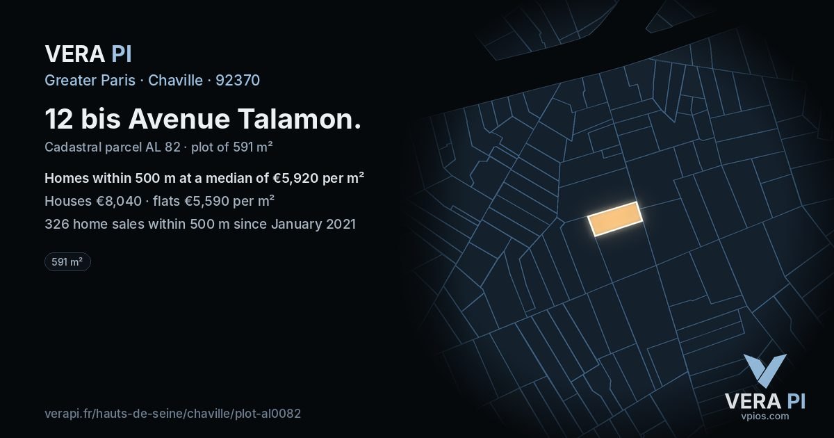 12 bis Avenue Talamon, Chaville at night – the plot lit, the parcels around coloured by the prices near them