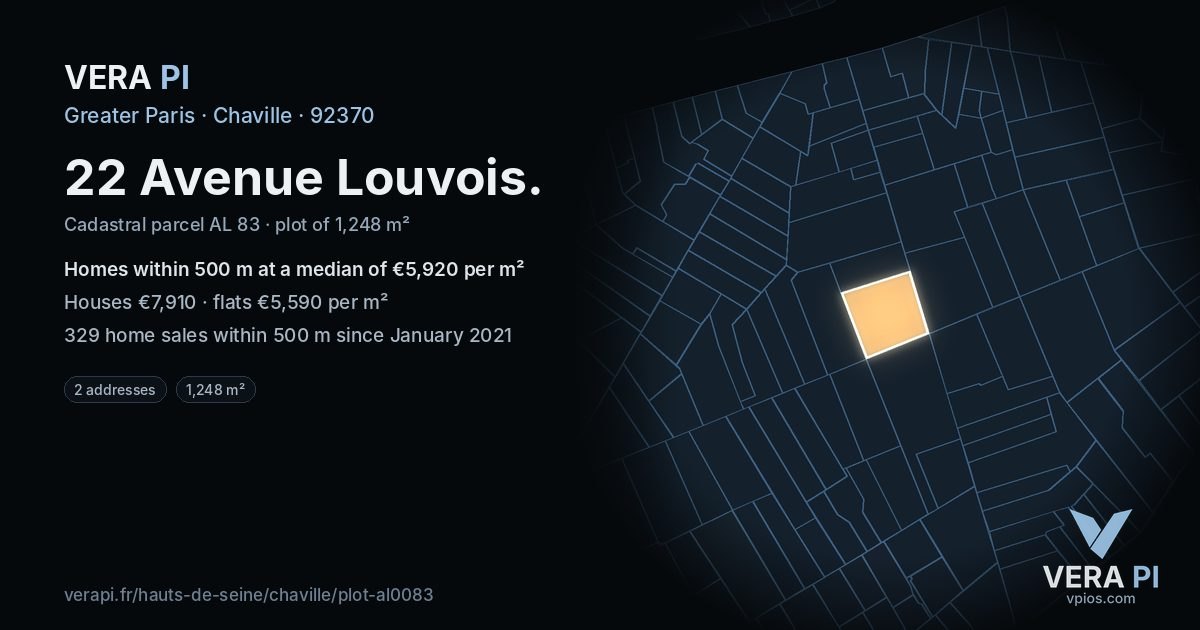22 Avenue Louvois, Chaville at night – the plot lit, the parcels around coloured by the prices near them