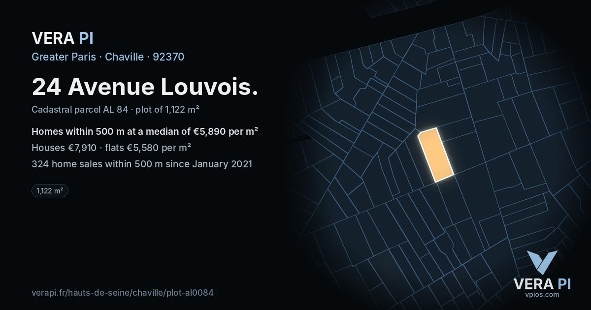 24 Avenue Louvois, Chaville at night – the plot lit, the parcels around coloured by the prices near them