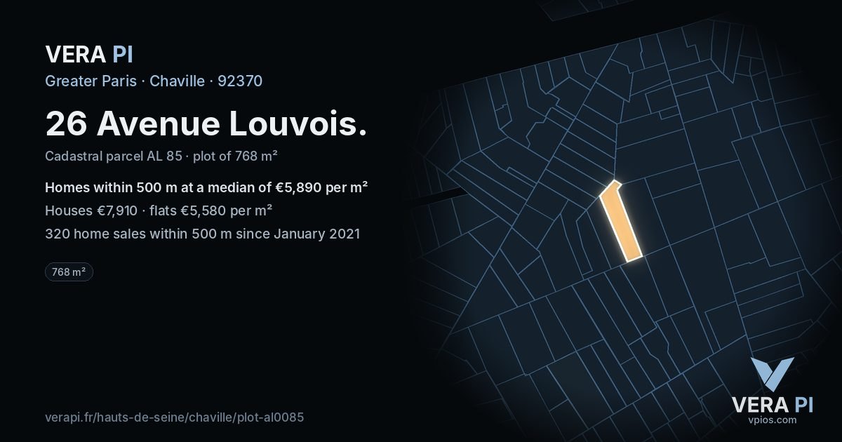 26 Avenue Louvois, Chaville at night – the plot lit, the parcels around coloured by the prices near them