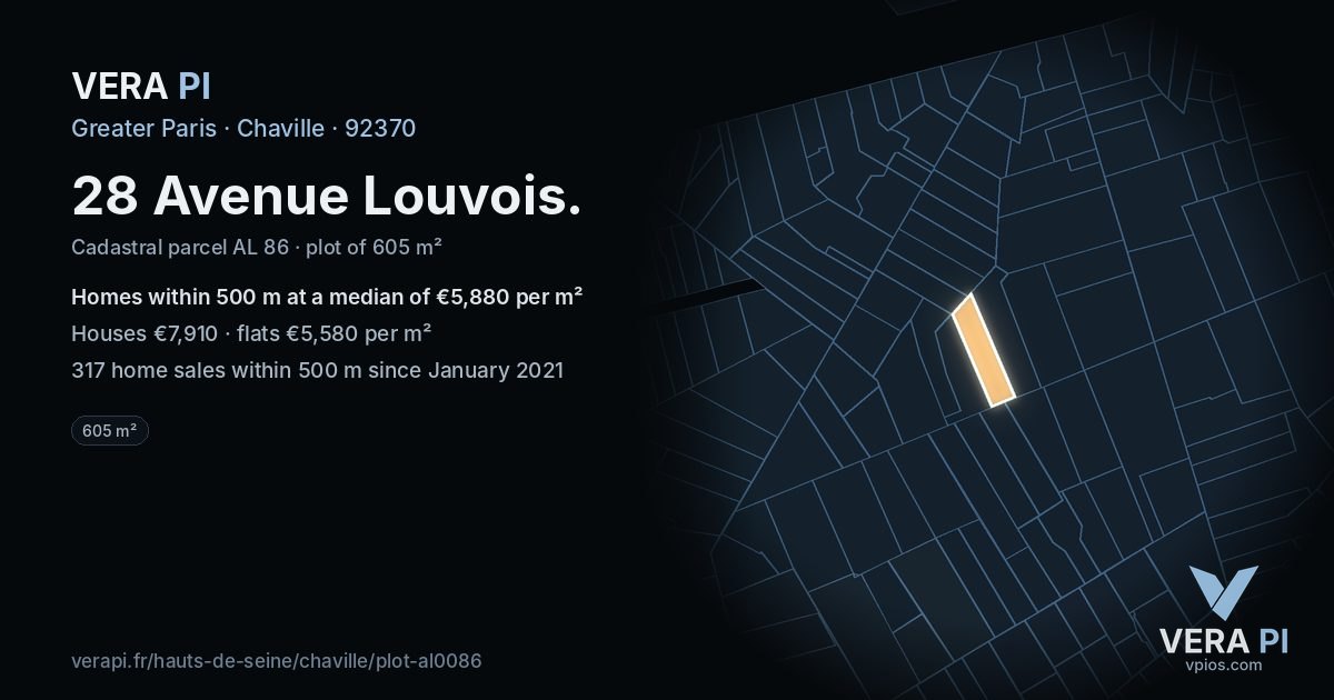 28 Avenue Louvois, Chaville at night – the plot lit, the parcels around coloured by the prices near them