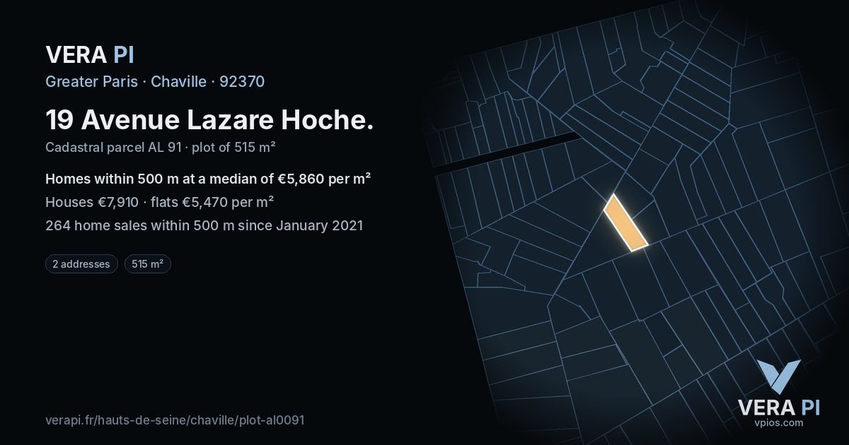 19 Avenue Lazare Hoche, Chaville at night – the plot lit, the parcels around coloured by the prices near them