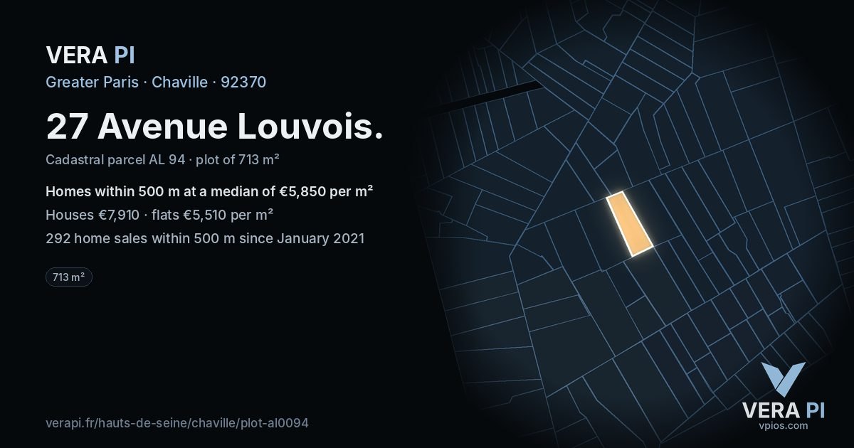 27 Avenue Louvois, Chaville at night – the plot lit, the parcels around coloured by the prices near them