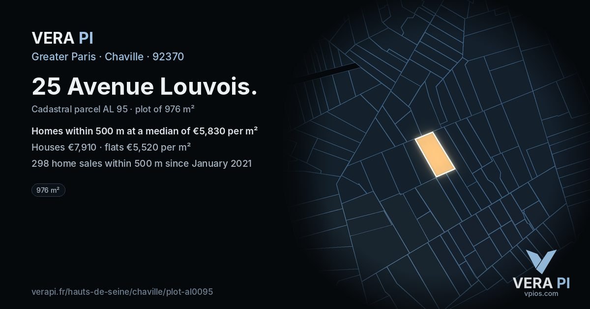 25 Avenue Louvois, Chaville at night – the plot lit, the parcels around coloured by the prices near them