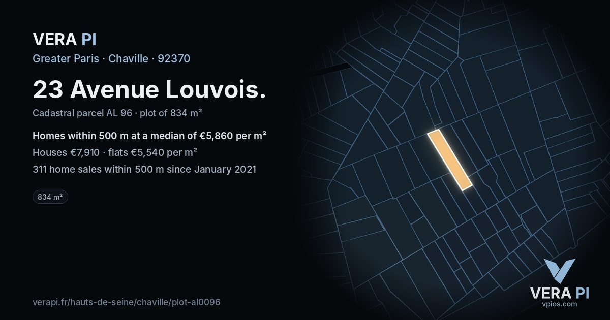 23 Avenue Louvois, Chaville at night – the plot lit, the parcels around coloured by the prices near them
