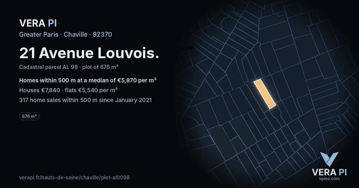 21 Avenue Louvois, Chaville at night – the plot lit, the parcels around coloured by the prices near them