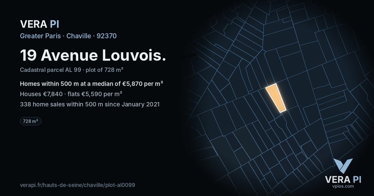 19 Avenue Louvois, Chaville at night – the plot lit, the parcels around coloured by the prices near them