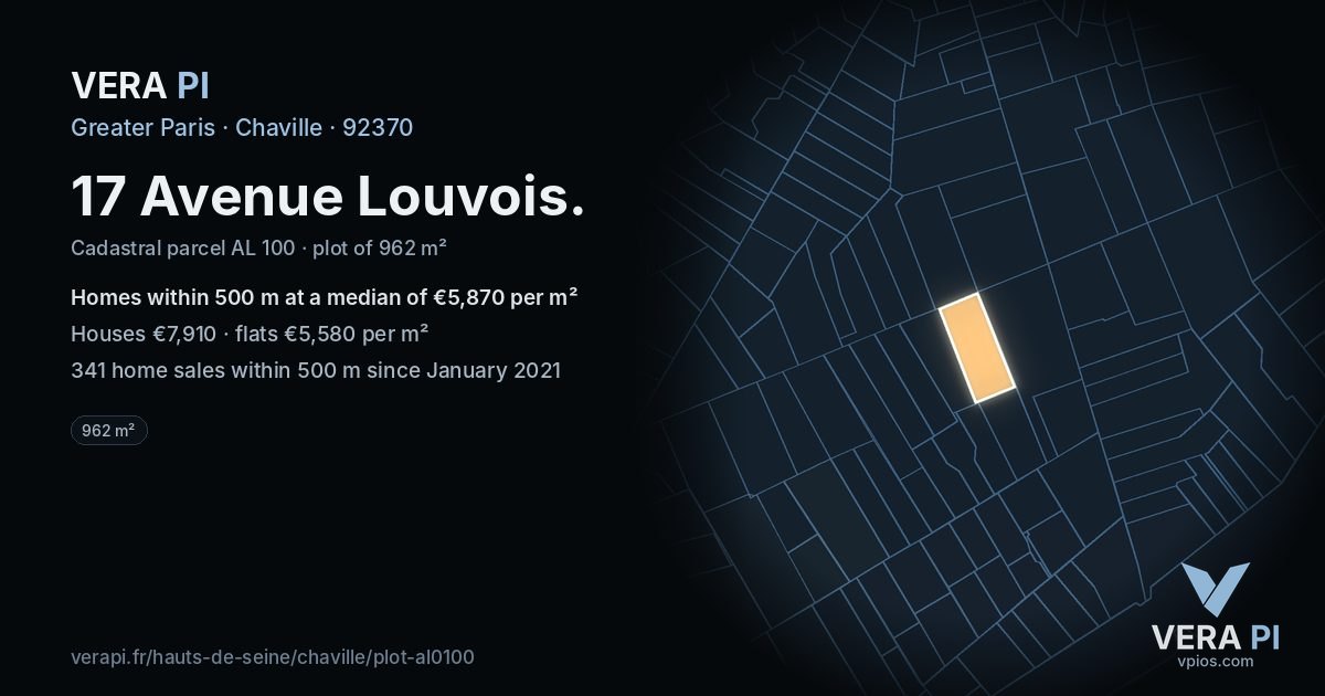 17 Avenue Louvois, Chaville at night – the plot lit, the parcels around coloured by the prices near them