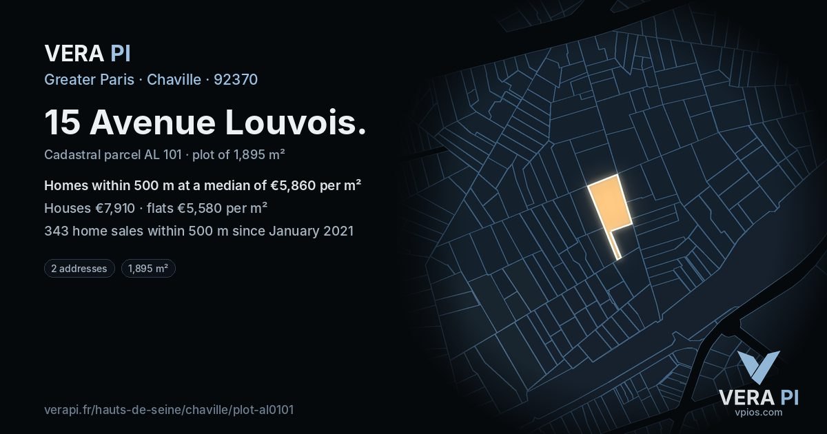 15 Avenue Louvois, Chaville at night – the plot lit, the parcels around coloured by the prices near them