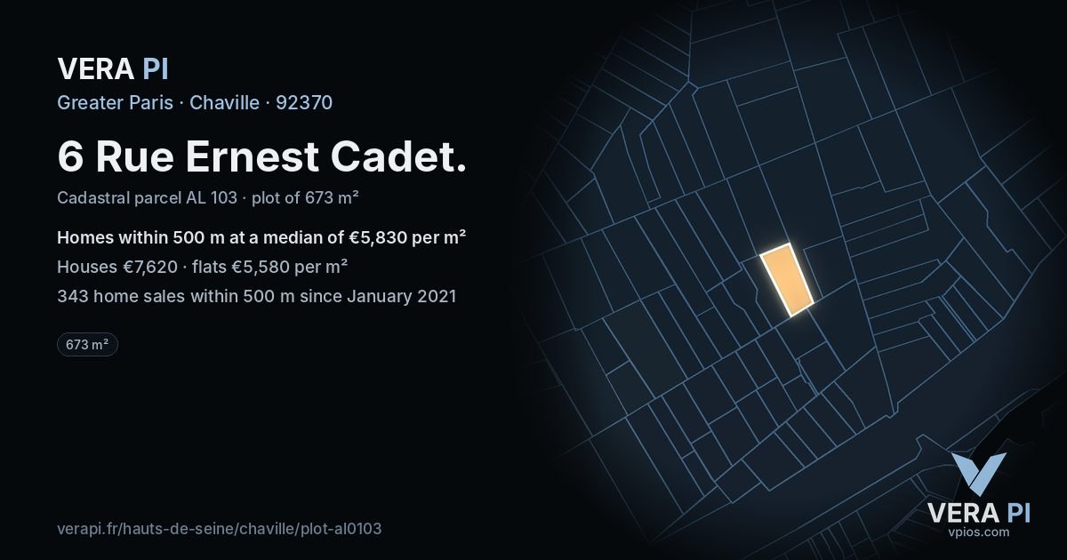 6 Rue Ernest Cadet, Chaville at night – the plot lit, the parcels around coloured by the prices near them
