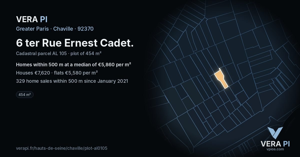 6 ter Rue Ernest Cadet, Chaville at night – the plot lit, the parcels around coloured by the prices near them