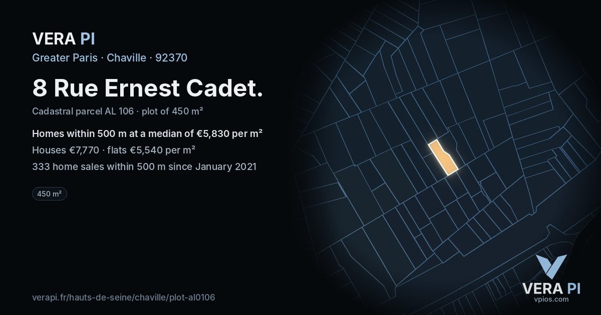 8 Rue Ernest Cadet, Chaville at night – the plot lit, the parcels around coloured by the prices near them