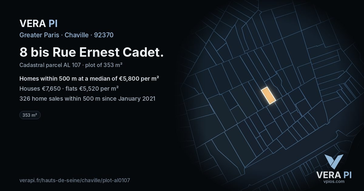 8 bis Rue Ernest Cadet, Chaville at night – the plot lit, the parcels around coloured by the prices near them