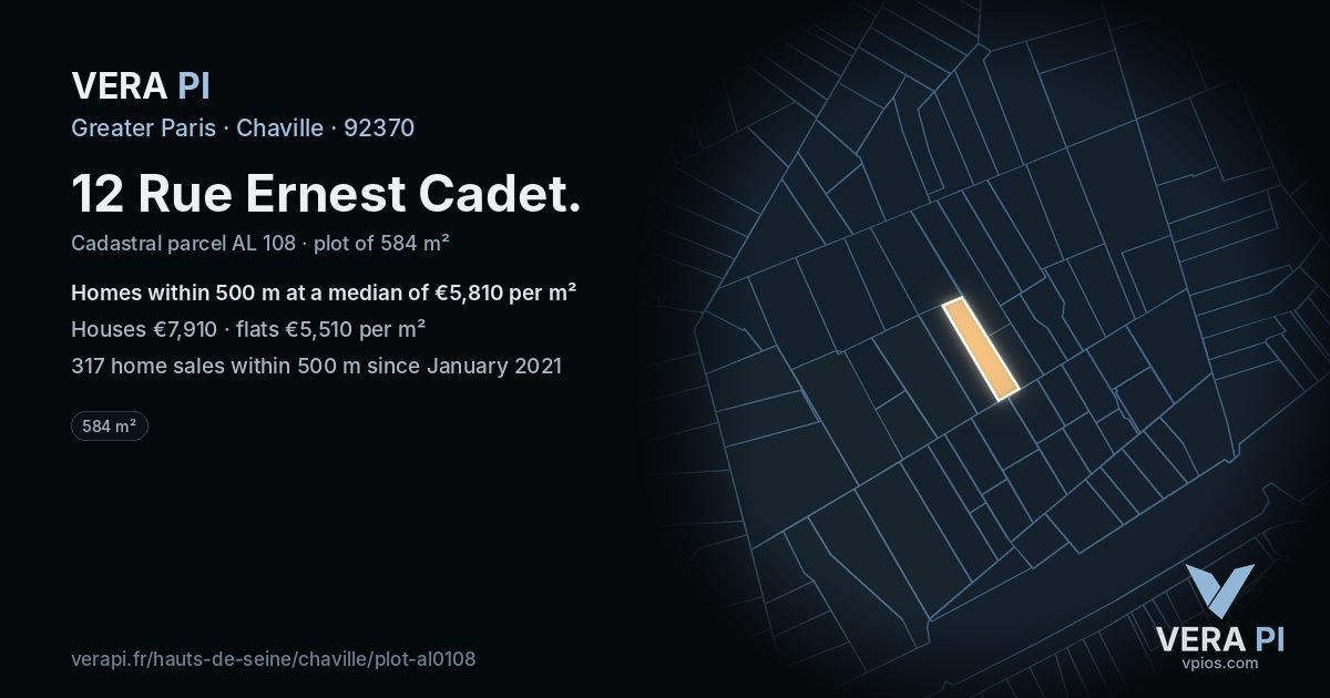 12 Rue Ernest Cadet, Chaville at night – the plot lit, the parcels around coloured by the prices near them