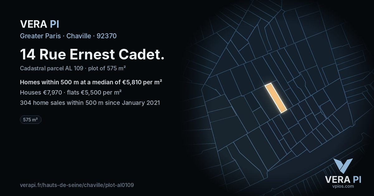 14 Rue Ernest Cadet, Chaville at night – the plot lit, the parcels around coloured by the prices near them