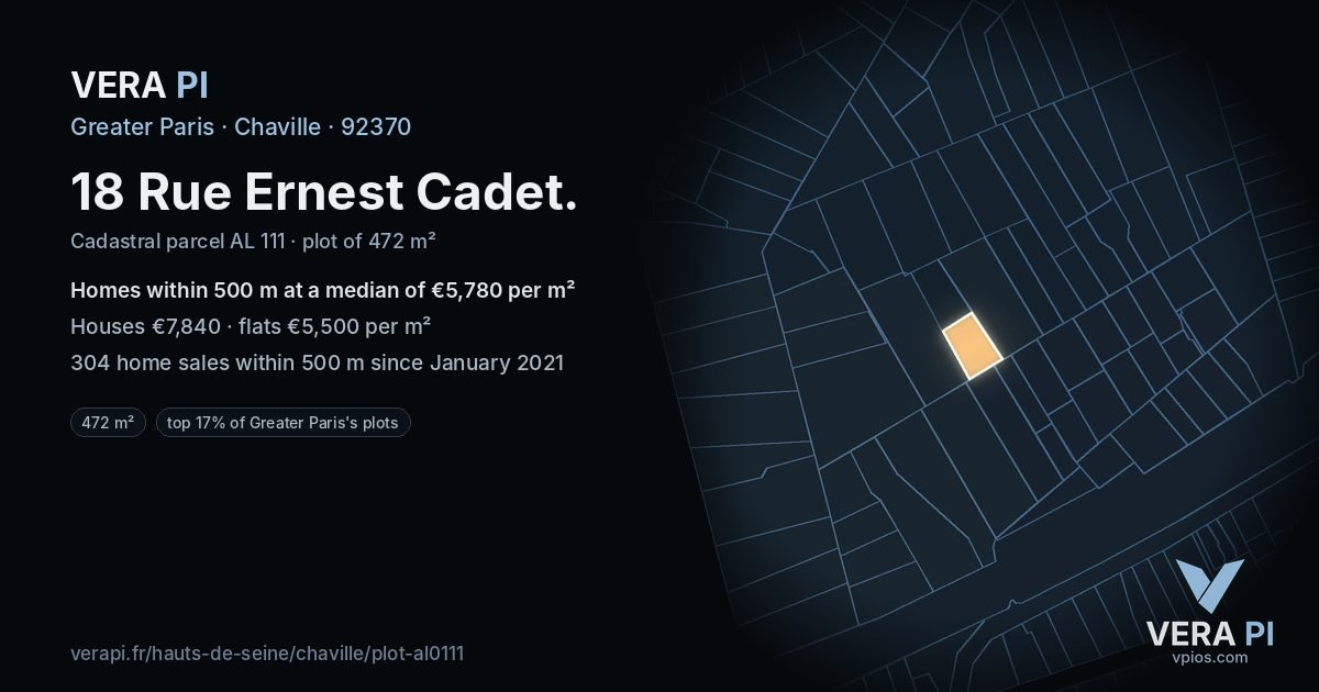 18 Rue Ernest Cadet, Chaville at night – the plot lit, the parcels around coloured by the prices near them