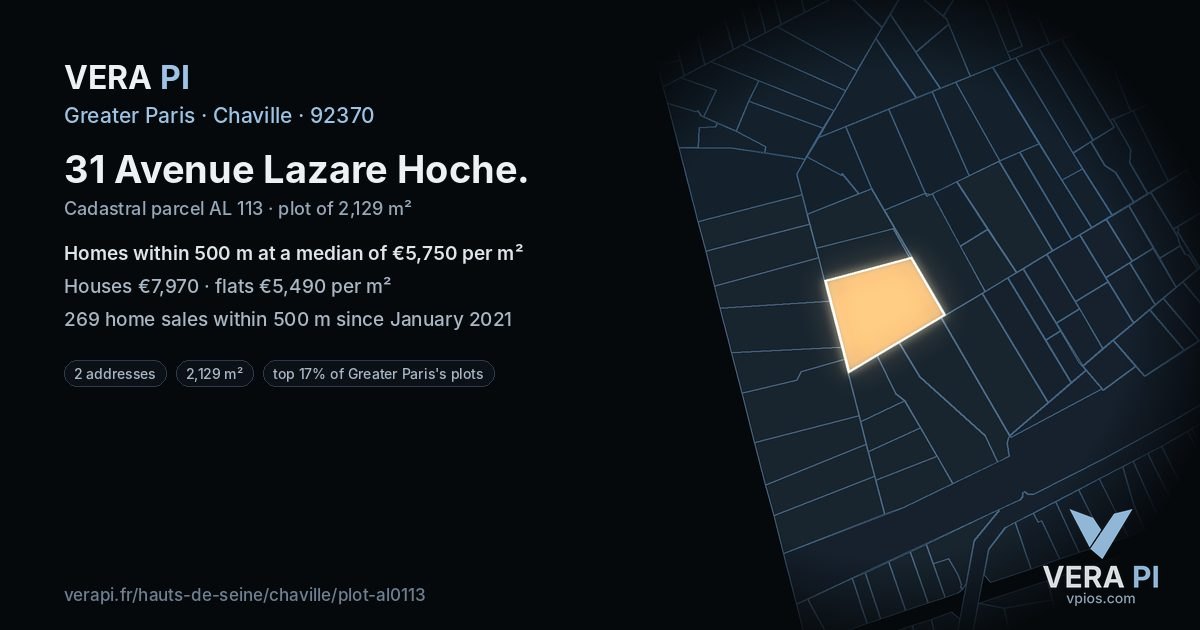 31 Avenue Lazare Hoche, Chaville at night – the plot lit, the parcels around coloured by the prices near them