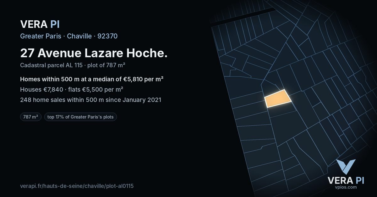 27 Avenue Lazare Hoche, Chaville at night – the plot lit, the parcels around coloured by the prices near them