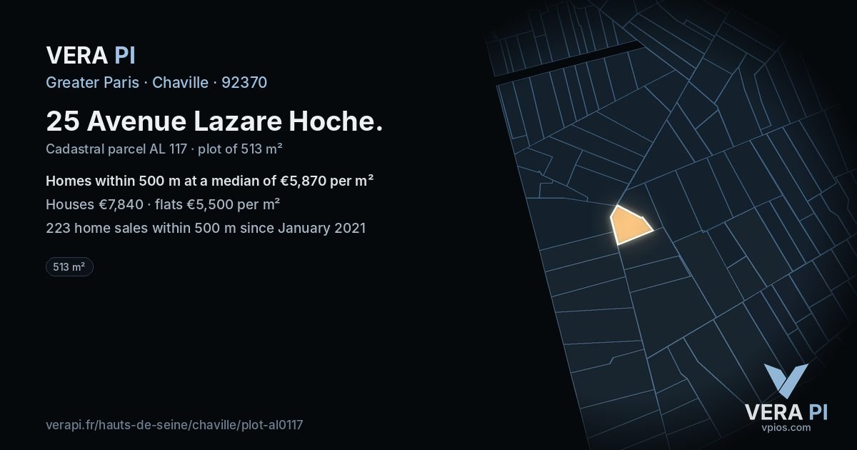 25 Avenue Lazare Hoche, Chaville at night – the plot lit, the parcels around coloured by the prices near them