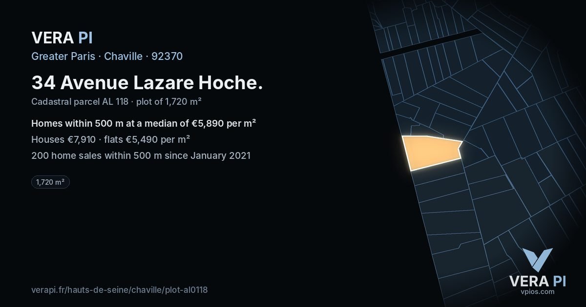 34 Avenue Lazare Hoche, Chaville at night – the plot lit, the parcels around coloured by the prices near them