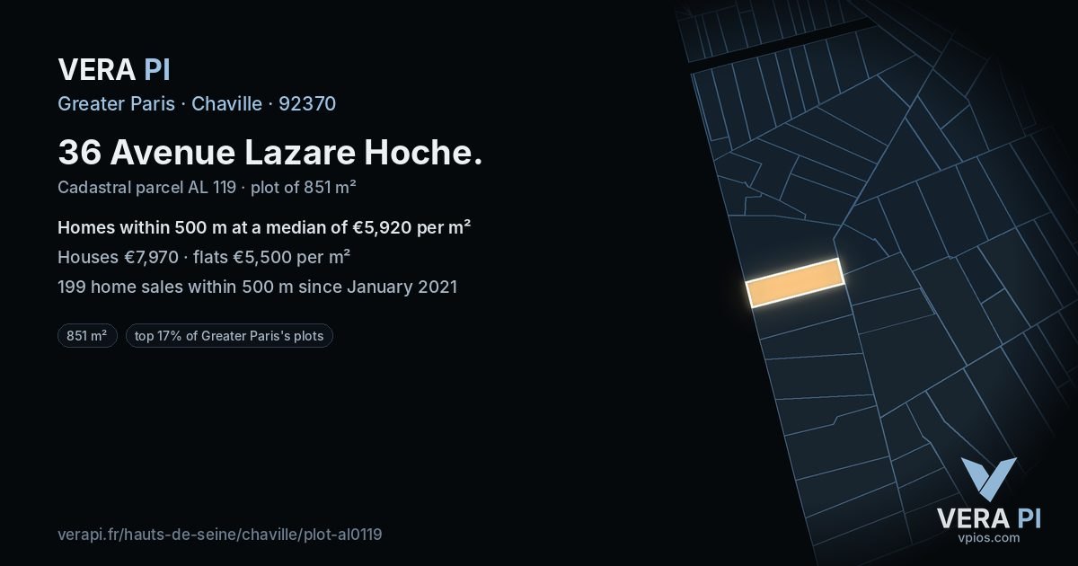 36 Avenue Lazare Hoche, Chaville at night – the plot lit, the parcels around coloured by the prices near them