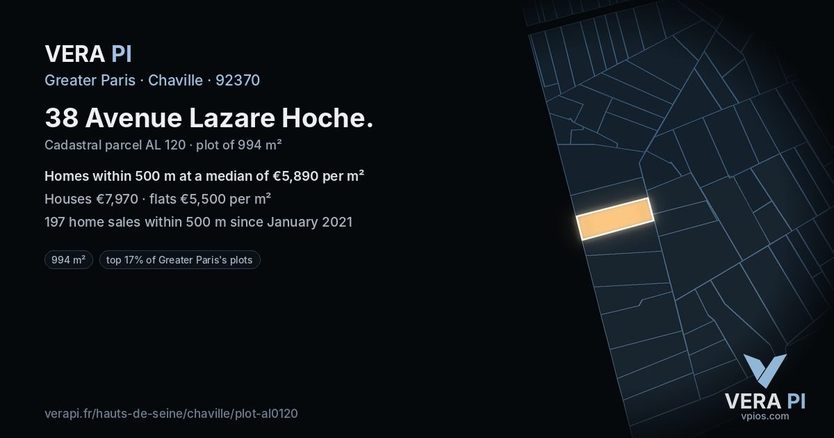 38 Avenue Lazare Hoche, Chaville at night – the plot lit, the parcels around coloured by the prices near them