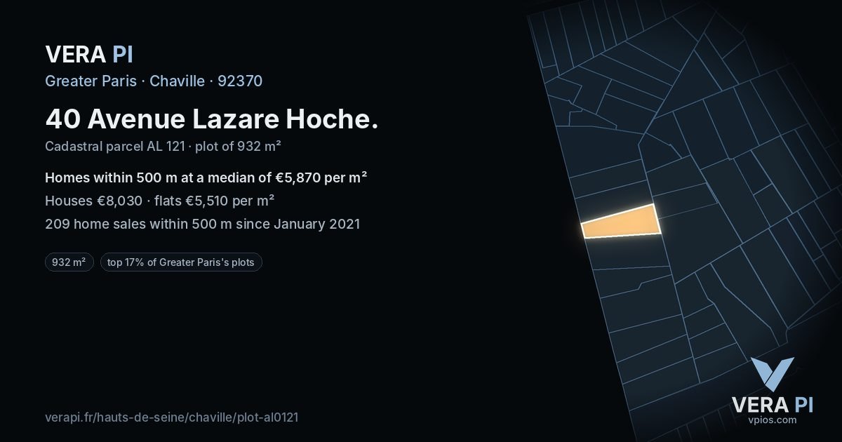 40 Avenue Lazare Hoche, Chaville at night – the plot lit, the parcels around coloured by the prices near them