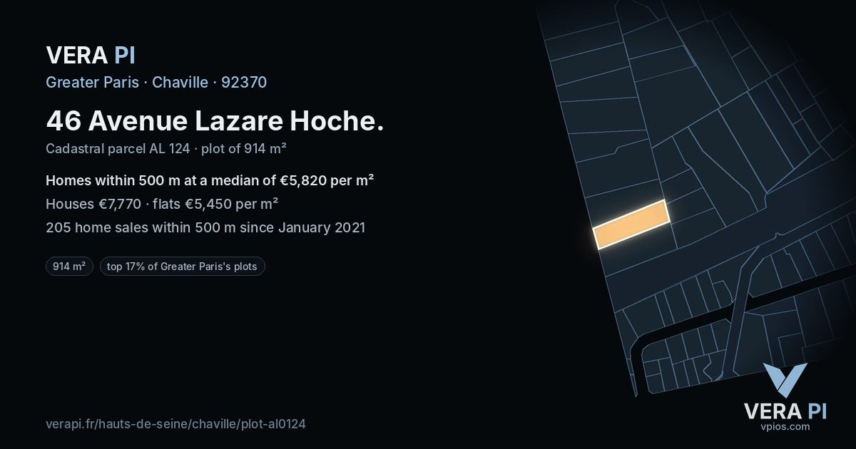 46 Avenue Lazare Hoche, Chaville at night – the plot lit, the parcels around coloured by the prices near them
