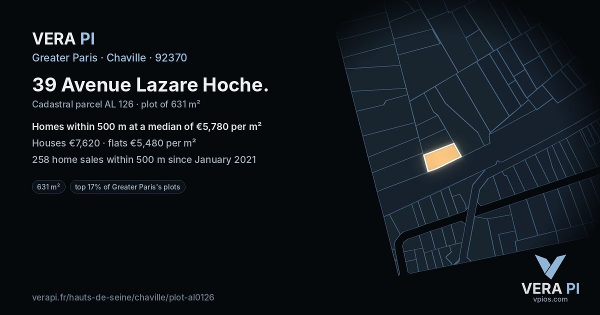 39 Avenue Lazare Hoche, Chaville at night – the plot lit, the parcels around coloured by the prices near them