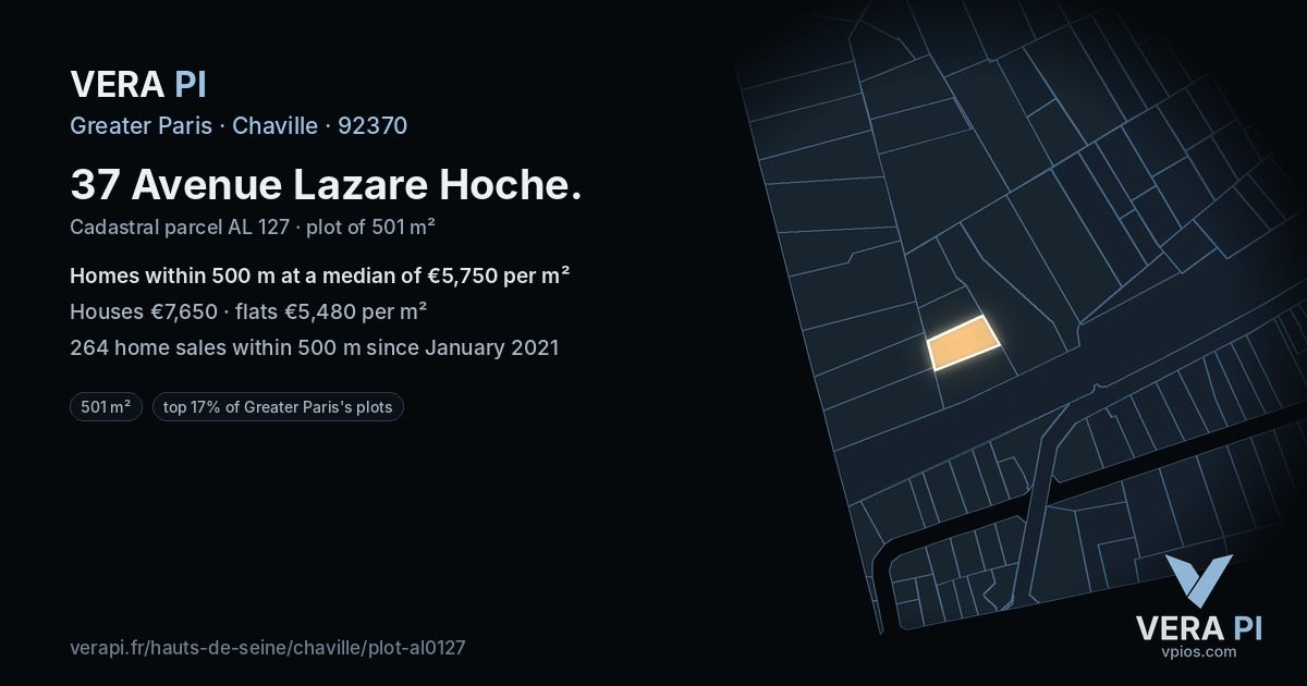 37 Avenue Lazare Hoche, Chaville at night – the plot lit, the parcels around coloured by the prices near them