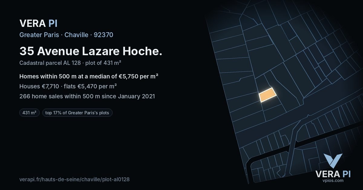 35 Avenue Lazare Hoche, Chaville at night – the plot lit, the parcels around coloured by the prices near them