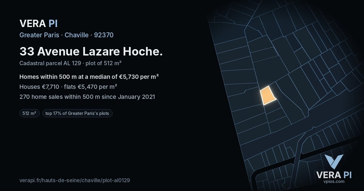 33 Avenue Lazare Hoche, Chaville at night – the plot lit, the parcels around coloured by the prices near them