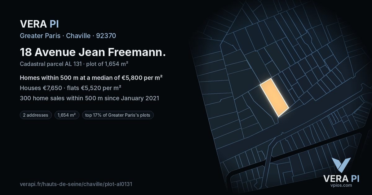 18 Avenue Jean Freemann, Chaville at night – the plot lit, the parcels around coloured by the prices near them