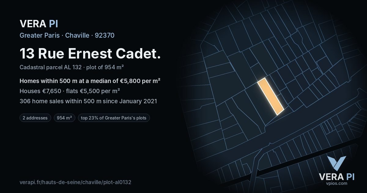 13 Rue Ernest Cadet, Chaville at night – the plot lit, the parcels around coloured by the prices near them