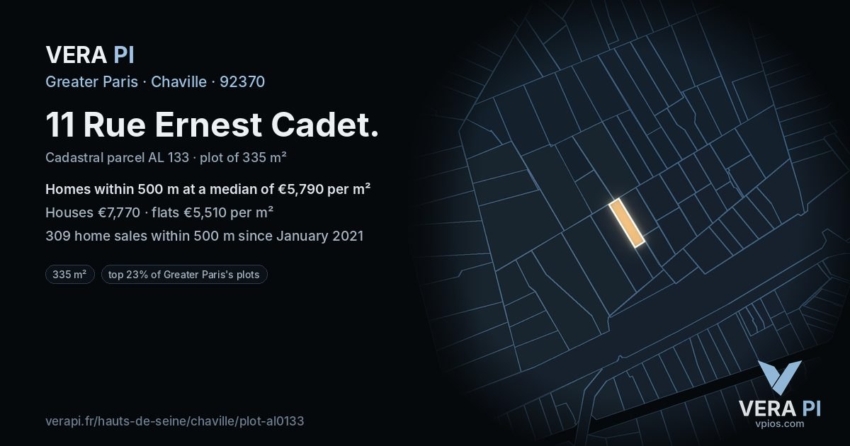 11 Rue Ernest Cadet, Chaville at night – the plot lit, the parcels around coloured by the prices near them