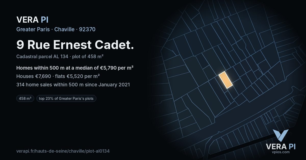 9 Rue Ernest Cadet, Chaville at night – the plot lit, the parcels around coloured by the prices near them