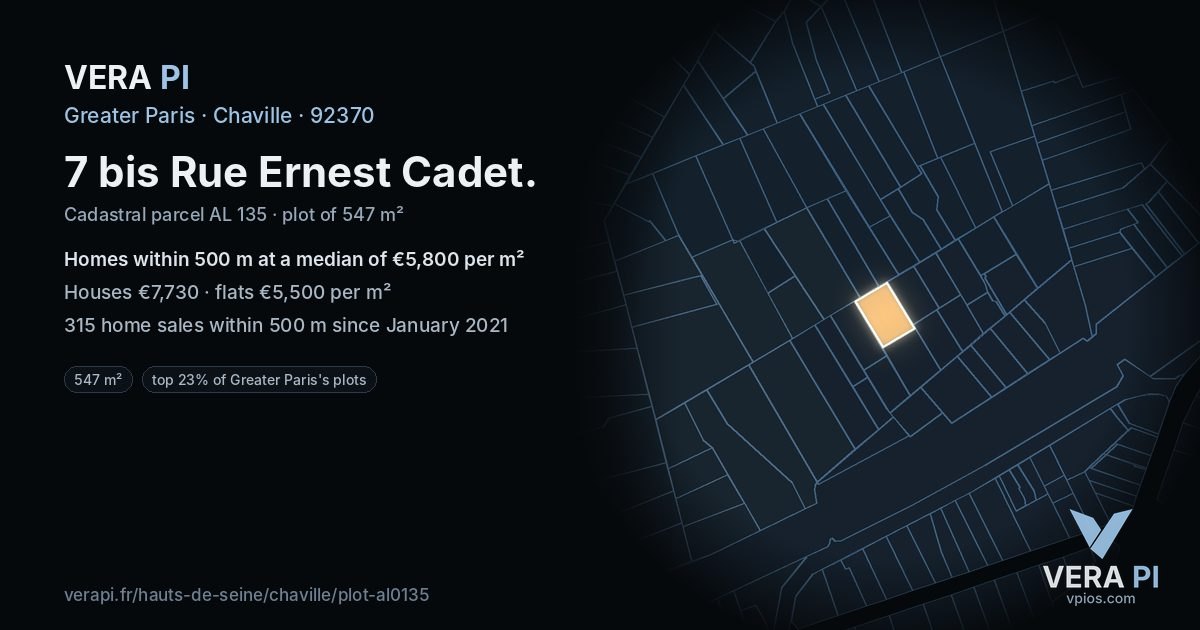 7 bis Rue Ernest Cadet, Chaville at night – the plot lit, the parcels around coloured by the prices near them