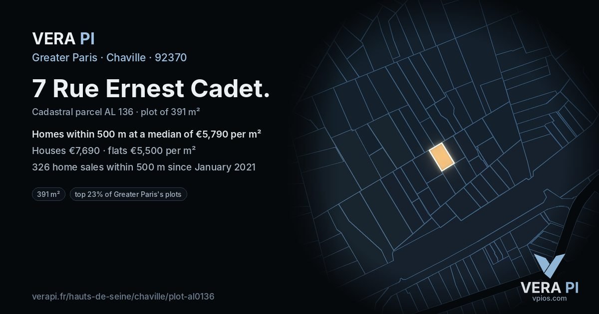 7 Rue Ernest Cadet, Chaville at night – the plot lit, the parcels around coloured by the prices near them