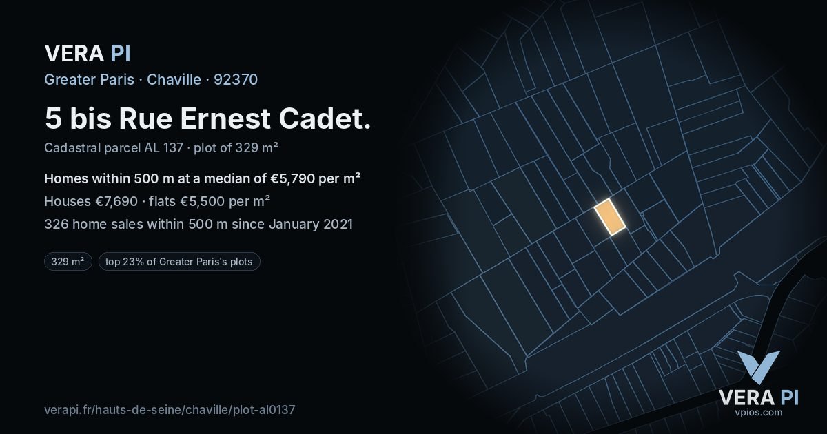 5 bis Rue Ernest Cadet, Chaville at night – the plot lit, the parcels around coloured by the prices near them
