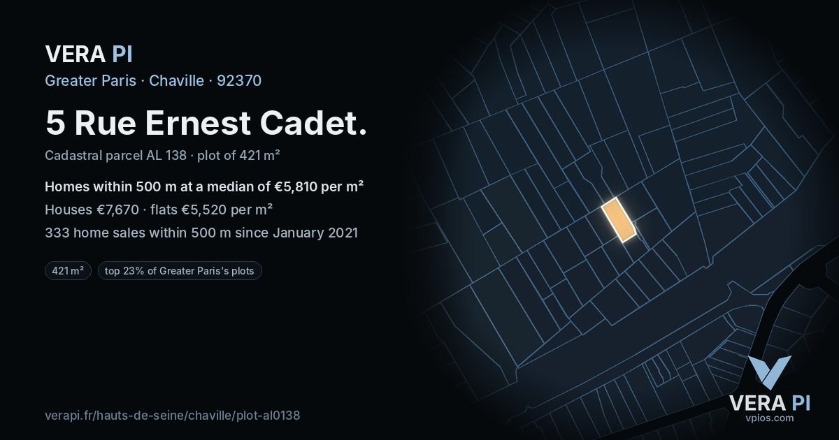 5 Rue Ernest Cadet, Chaville at night – the plot lit, the parcels around coloured by the prices near them