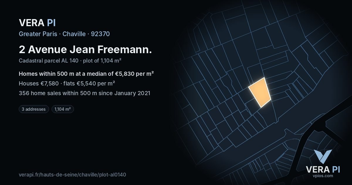 2 Avenue Jean Freemann, Chaville at night – the plot lit, the parcels around coloured by the prices near them